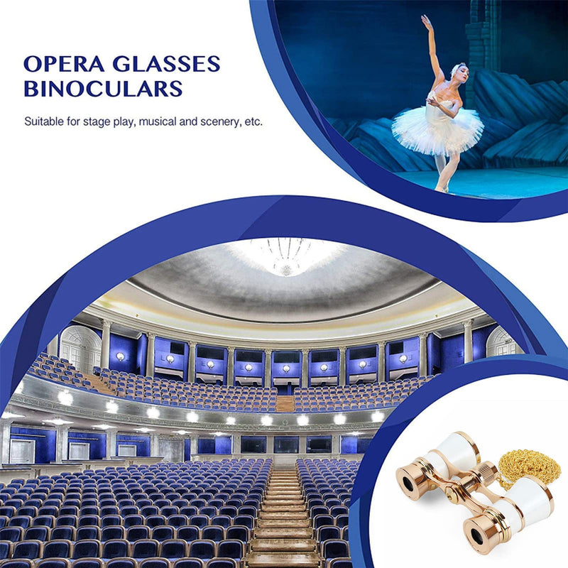 [AUSTRALIA] - Aroncent Opera Glasses Binoculars 3X25 Theater Opera Glasses Mini Binocular Compact Opera Glasses with Chain for Adults Kids Women Vintage Opera Glasses Binoculars for Theater Musical Concert C-White with Chian 