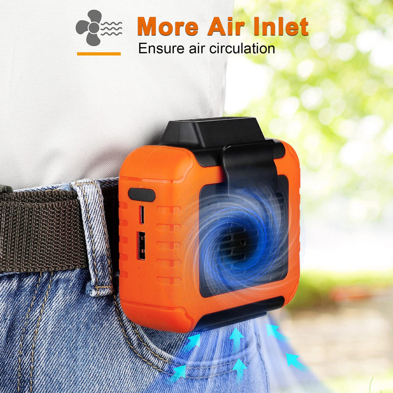 Yeedie 3-in-1 Portable Waist Clip Fan, 6000mAh Personal Rechargeable Neck Fan up to 16H, Strong Airflow, 3 Speed, Hand Free Battery Operated Belt & Necklace Fan for Working Hiking Fishing orange