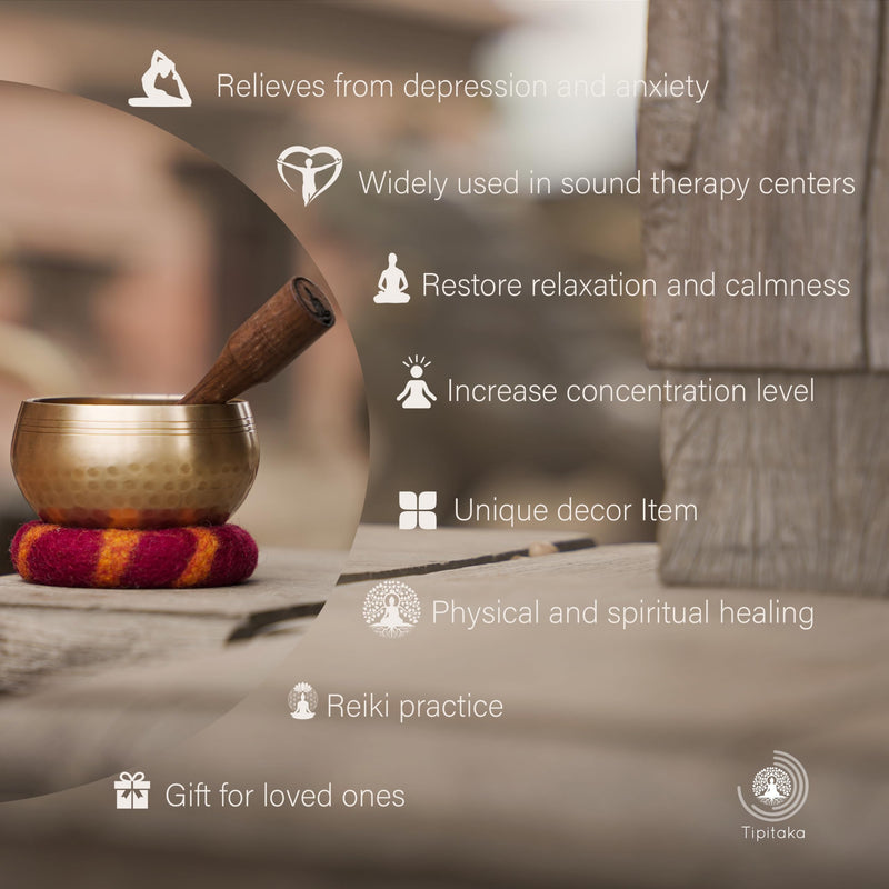Tibetan Singing Bowl Set - Yoga and Meditation Sound Healing -for Stress Relief and Mindful Living -100% Hand-hammered in Nepal Sound Bowl for Meditation (Bronze 4 inch) Bronze 4 inch