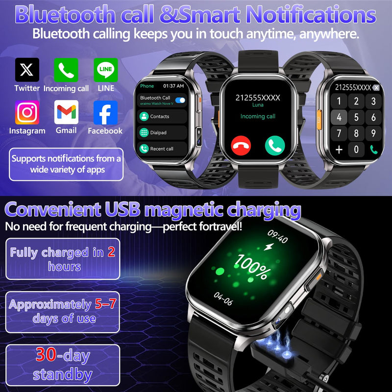 Smart Watches for Men Women with Built-in Camera 2.01" Touch Screen Play local music Save music Fitness with Heart Rate/SpO2/Sleep Monitor IP67 Waterproof Smartwatch for Android iOS 100+ Sports Modes
