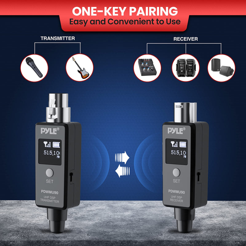 Pyle Multifunctional UHF Wireless XLR Adapter System,Transmitter And Receiver For Dynamic Microphones And Music Sources,48k Frequency Signal Transmission,USB Recharge Capable,90 Feet Range,Dark Gray Sound And Recording Equipment