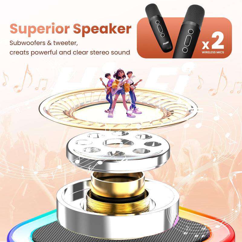 Mini Karaoke Machine for Kids Adults, Portable Bluetooth Speaker with 2 Wireless Karaoke Microphones,2025 TOP Birthday Gifts Toys for Boys 3,4, 5, 6, 7, 8+Years Old Toddler Karaoke Player Black
