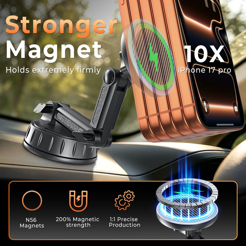 for MagSafe Car Mount Charger, Strong Magnetic Phone Holder for Your Car | Magnetic Adjustable Wireless Car Charger Fast Charging, Stable Phone Mount for Dash/Windshield, fits Phone 17 16 15 14 13 12