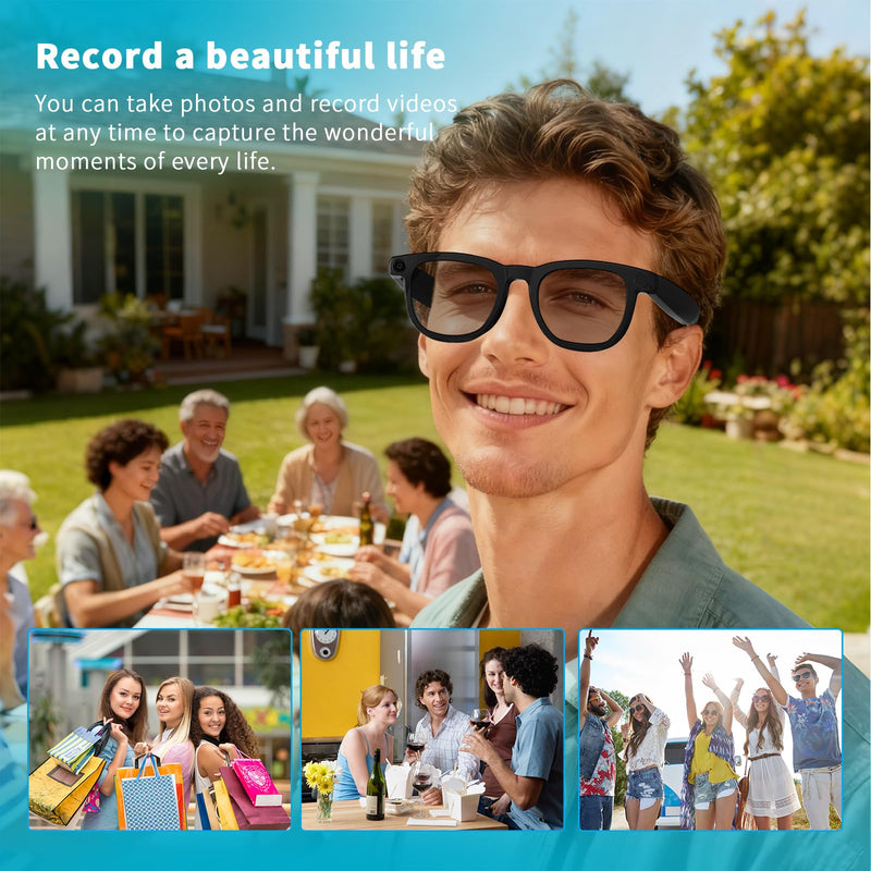 AI Smart Glasses with 4K Camera & Real-time Translator, 1080P HD Video Recording Glasses, Bluetooth 5.3 Audio Sunglasses with Open-Ear Speakers, ENC Mic for Vlogging, Travel, Work