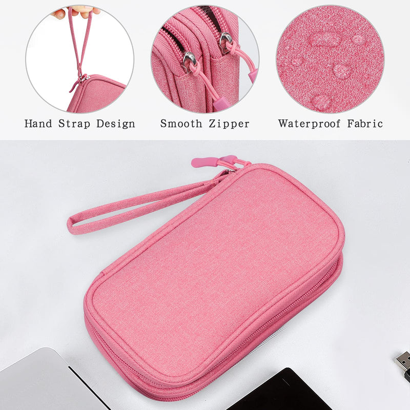 Skycase Travel Cable Organizer,Electronics Accessories Cases, All-in-One Storage Bag,[Waterproof] Accessories Carry Bag for USB Data Cable,Earphone Wire,Power Bank, Phone,Pink Pink Double Layer-M