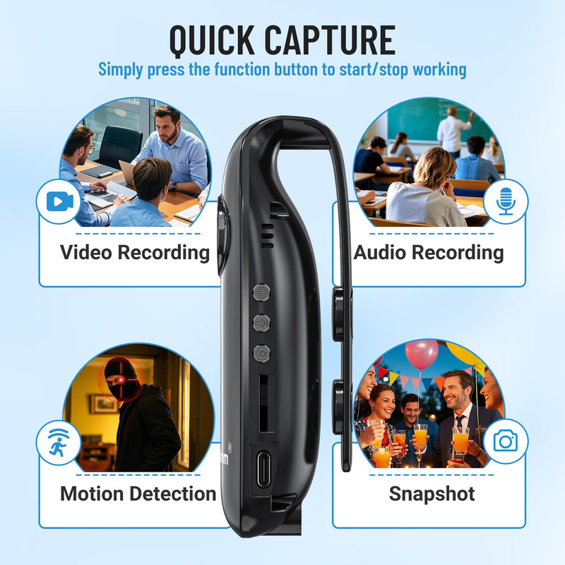 [AUSTRALIA] - Meoilkolnm Mini Body Camera with Audio and Video Recording 1080P 64GB Motion Detection Video Recorder Wearable POV Camcorder with Magnetic Pocket Portable DV for Cycling,Pets,Walking,Travaling 