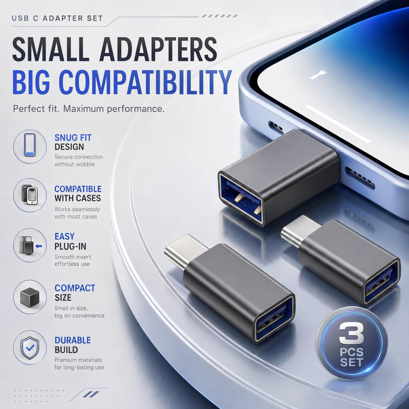 USB C to USB Adapter, Space Black, 3 Pack | 5Gbps, USB 3.1