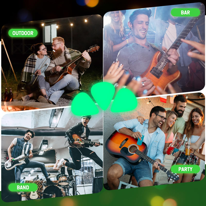 15 Pcs Glow in the Dark Guitar Picks Plectrums Celluloid Guitar Picks 3 Sizes 0.5 0.75 1.0 mm, Thin Medium Heavy Thickness, Light up Guitar Picks for Bass Electric Acoustic Guitars Ukulele