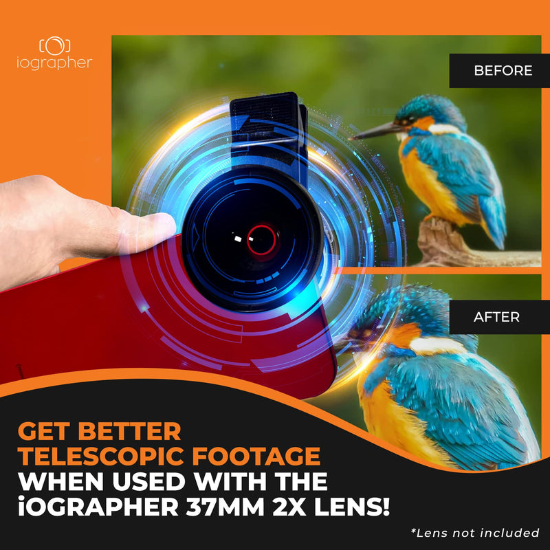 iOgrapher Compact and Portable Lens Clip-On - Easy to Use, Compatible with 37mm Lenses - Seamless Attachment, Durable Material and Steady Grip for iPhone & Android (Lens Not Included)