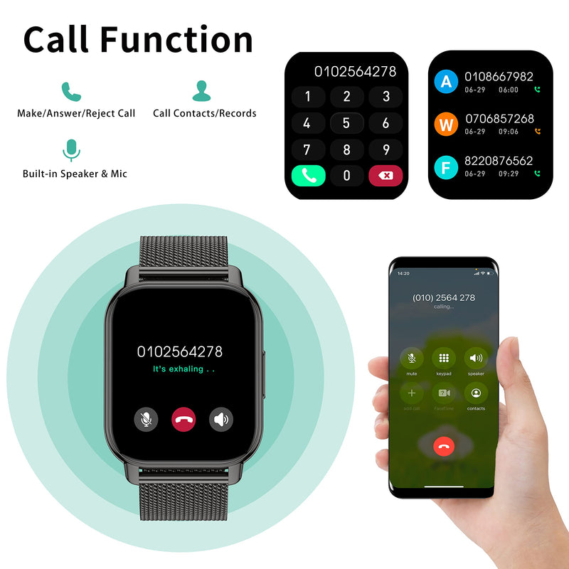 Popglory Smart Watch for Women & Men, 1.85'' Call Receive/Dial Smartwatch, Fitness Tracker with Blood Pressure/SpO2/Heart Rate Monitor, Fitness Watch with 4 Straps for iOS & Android Phones
