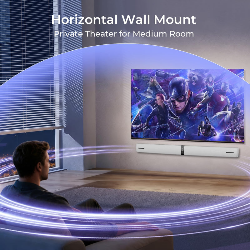 Sound Bar for Smart TV, 90W Soundbar with Bluetooth/ARC/Optical/AUX Connect, Auto Volume Boost, 3 Equalizer Modes, 2 in 1 Detachable Soundbar for TV for TV/PC/Gaming/Projectors White and Black
