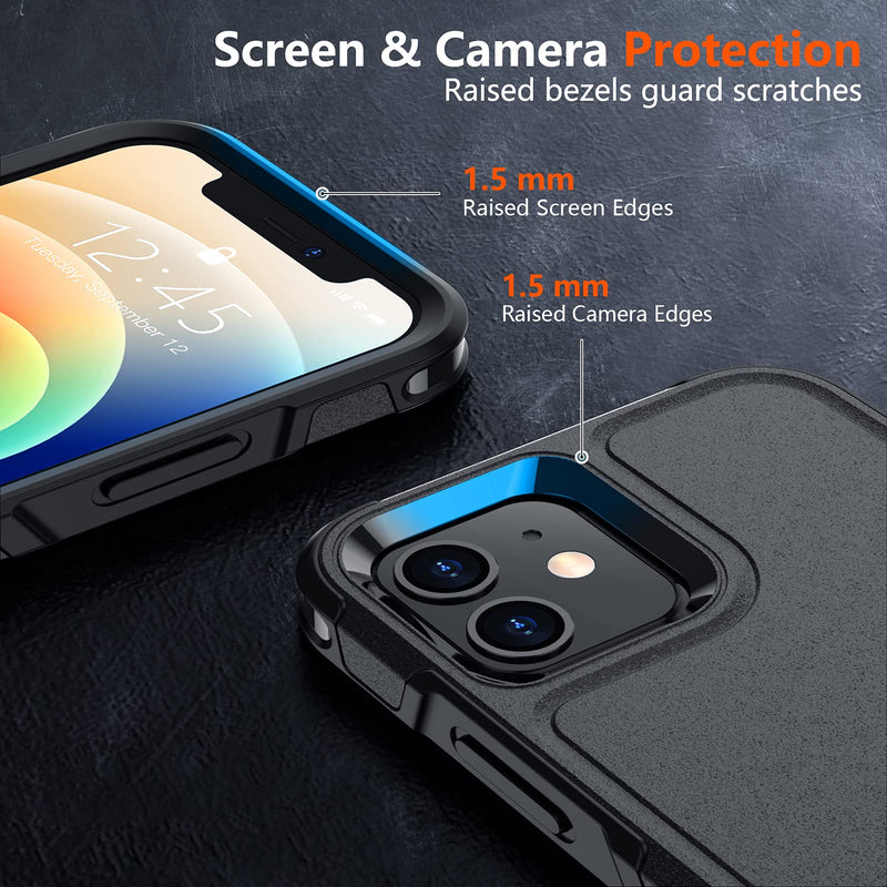 SPIDERCASE Designed for iPhone 12 Case/iPhone 12 Pro Case, [10 FT Military Grade Drop Protection] [with 2 pcs Tempered Glass Screen Protector] Protective Cover for iPhone 12/12 Pro (Black) Black
