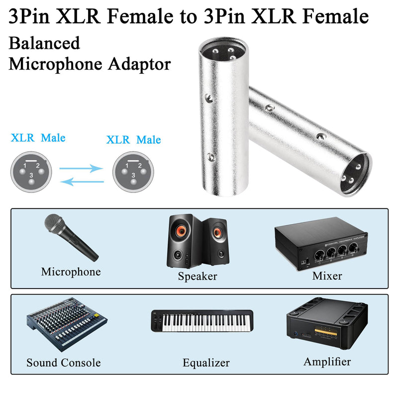 QIANRENON 3Pin XLR Male to XLR Male Microphone Connector Extender XLR Plug to Plug Balanced Audio Adapter XLR Docking Extension Coupler, for Extend XLR Amplifier Mixer Stage Speaker, 2Pcs