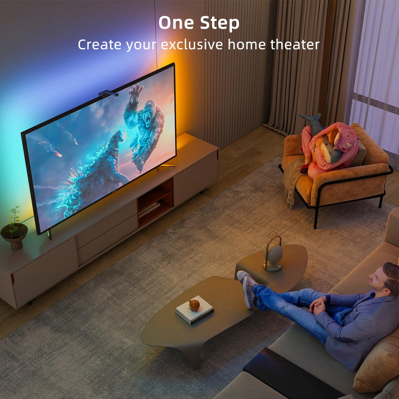 Smart LED Backlight with Camera for 55-65 inch Screens, 12.5ft LED Strip Lights Sync to Screen & Music, Color Changing Lights Work with Alexa & Google Assistant, App Control for 55-65 inch TVs