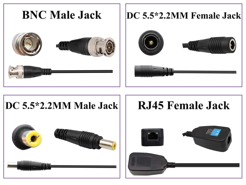 Video Balun RJ45 to BNC Transceiver Transmitter HD-CVI/TVI/AHD/CVBS with DC Power Connector for 1080P 3MP 4MP 5MP 8MP CCTV Security DVR Surveillance Camera System (4Pairs) 4Pairs