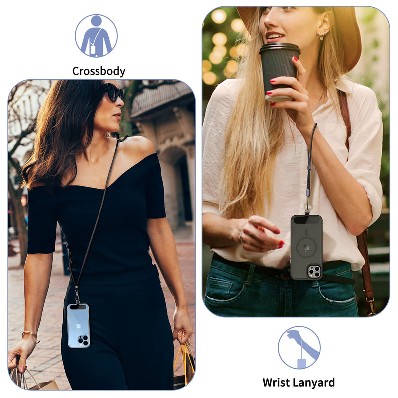 CACOE Cell Phone Lanyard 2 Pack-1× Adjustable Neck Strap,1× Wrist Strap,2× Pads,Universal Crossbody,Multifuctional Compatible with Most Smartphones(Black) Black