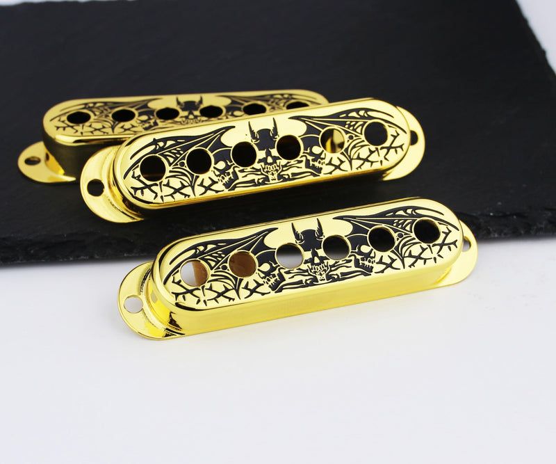 Guyker 3Pcs Single Coil Guitar Pickup Covers (52mm Pole Spacing), Copper Pickup Mounting Ring Set Guitar Accessories Replacement Part Wing Surface, (PS003, Gold) PS003, Gold