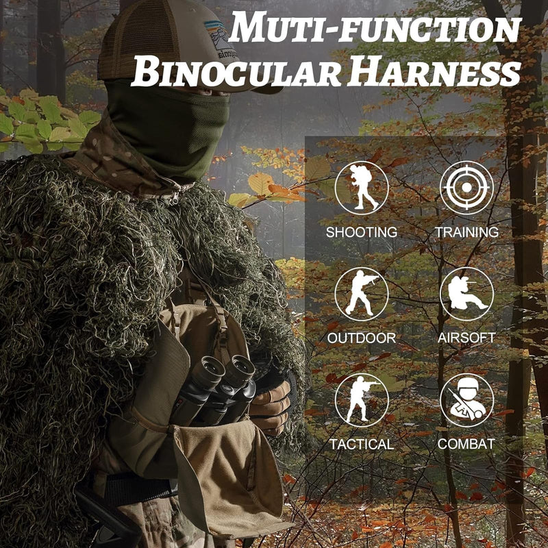 VISMIX Binocular Harness, Adjustable Binocular Harness Chest Pack with Rain Cover for Hunting Hiking Shooting Coyote Brown Large