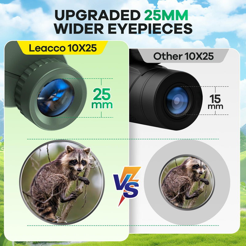 [AUSTRALIA] - Leacco 10x25 Compact Binoculars for Adults and Kids, Large View Waterproof Small Binoculars with Low Light Vision BAK4 Prism FMC Lens for Cruise Ship Bird Watching Travel Hunting, Military Green 