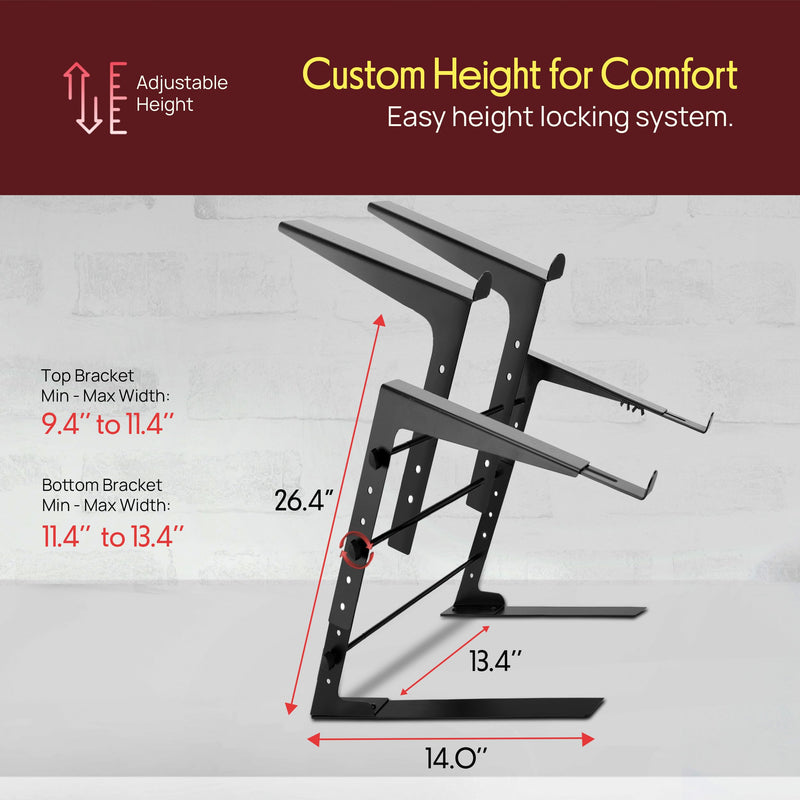 Pyle Portable Dual Laptop Stand - Universal Standing Table with Adjustable Height, Ergonomic Design and Anti-Slip Prongs for DJ Mixer, Sound Equipment, Workstation, Gaming and Home Use - PLPTS38