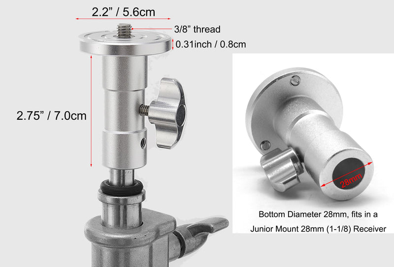 [AUSTRALIA] - PHOCUS Baby Ball Head Adapter (5/8" Stud to 3/8" Thread), C Stand Camera Mount Adapter for Tripod Head on Photography Light Stand with Baby Pin or Junior Receiver 