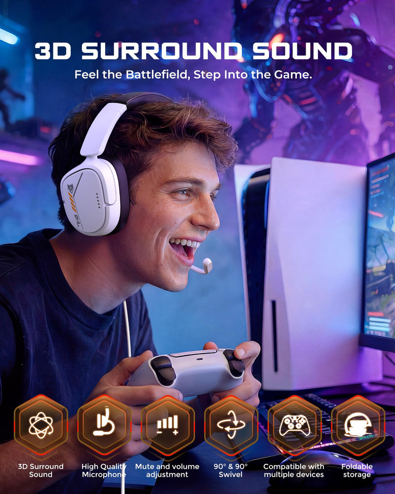 [AUSTRALIA] - NUBWO HG04L Gaming Headset for PS5/PS4, Xbox Series X|S/Xbox One, Switch – 250g Lightweight, Clear Unidirectional Mic, Soft Memory Earmuffs, 3.5mm Jack for Gaming & Work White 