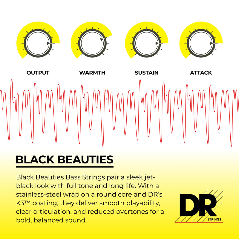 DR Strings Black Beauties BKB-45 Coated Black Bass Guitar Strings – Medium Gauge, Medium Scale 4-String(45-105)