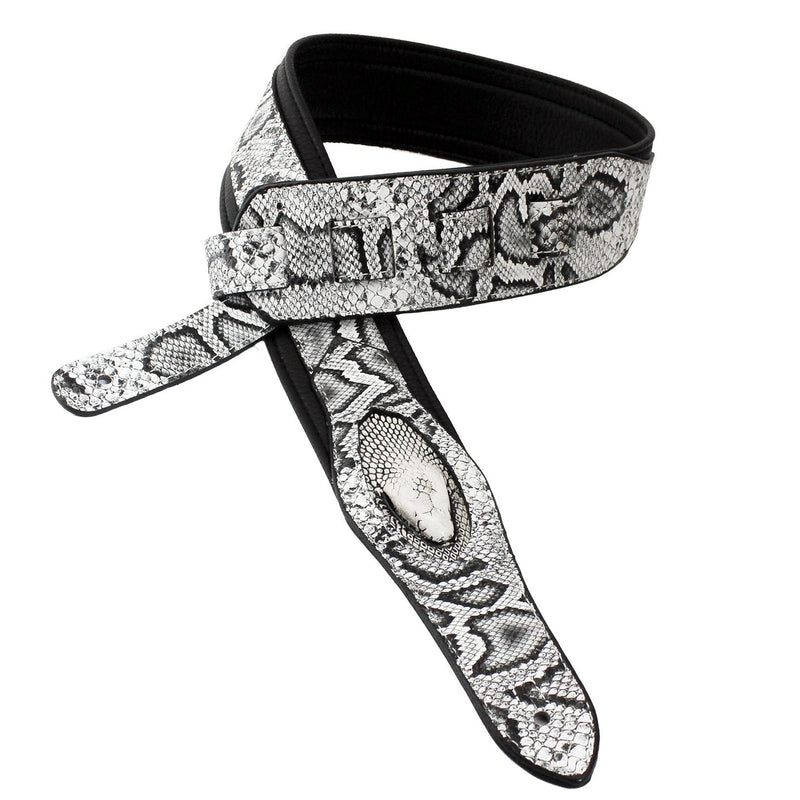 [AUSTRALIA] - Walker & Williams SF-03 White & Black Textured Snake Pattern Guitar Strap with Snakehead 