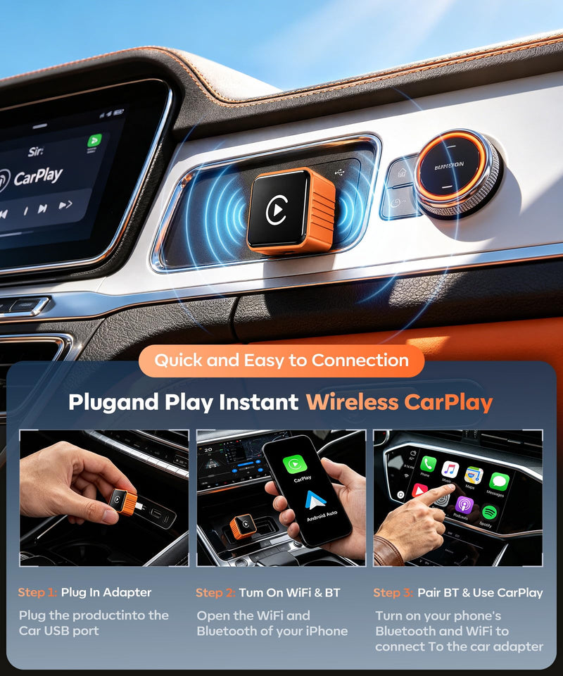 Beyn Wireless CarPlay Adapter for iPhone & Android - Convert Wired to Wireless CarPlay & Android Auto - Dual-Band Zero Latency for iOS 10+ & Android 11+, Fits 2016+ Wired Cars