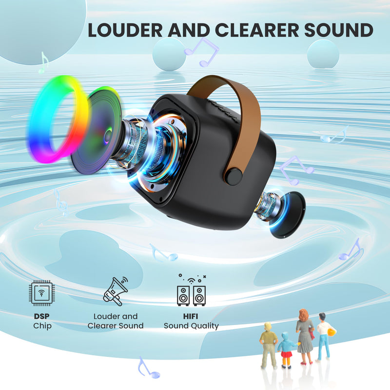 Mini Karaoke Machine, Portable Bluetooth Karaoke Speaker with 2 Wireless Microphones and Party Lights for Kids and Adults, Birthday Gifts for Girls Boys Family Home Party Black 2 Mics