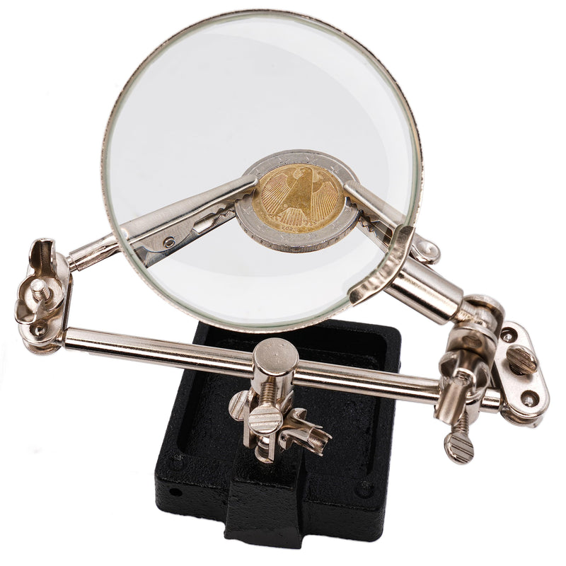 BIGtec Third Hand with Magnifying Glass Helping Hand Precision Mechanics Soldering Aid Soldering Accessories Soldering Tool with Interchangeable Clamps Crocodile Clips