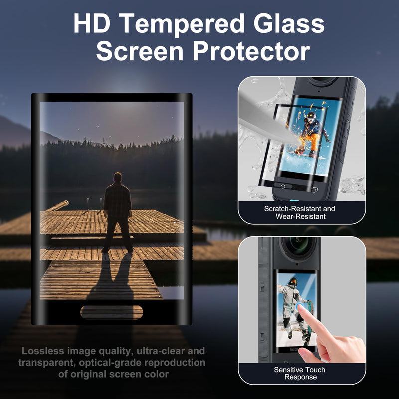 [AUSTRALIA] - FitStill Protection Accessories Kit Only for Insta 360 X5 Optical 2PCS Tempered Glass Screen Protector+Rubber Lens Cap+Silicone Rubber Protective Case+Silicone Support Base Mount Insta 360x5 Accessory 