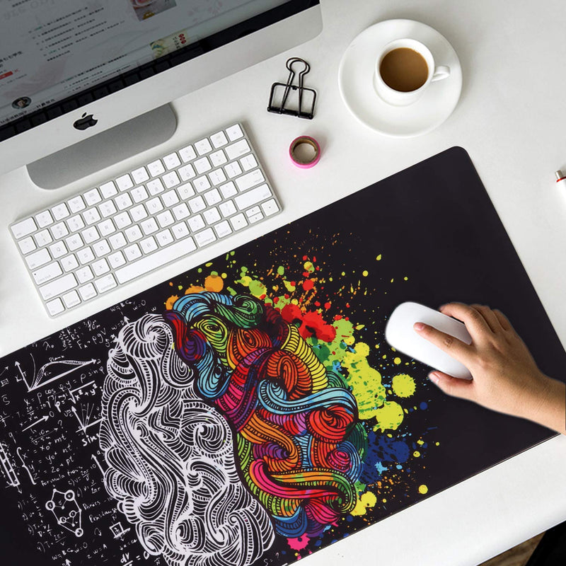 iCasso Extended Gaming Mouse Pad (35.4x15.7 in), Large Non-Slip Rubber Base Mousepad with Stitched Edges, Waterproof Keyboard Mouse Mat Desk Pad for Work, Game, Office, Home - Left and Right Brain