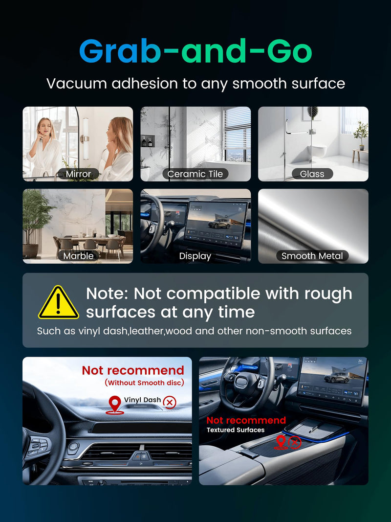Phone Holders for Your car,Upgraded Vacuum Magnetic Phone Holder Stand for Magsafe,360° Rotatable Zinc Alloy Suction Cup Phone Mount for Car/Gym/Mirror/Shower-Obsidian Black