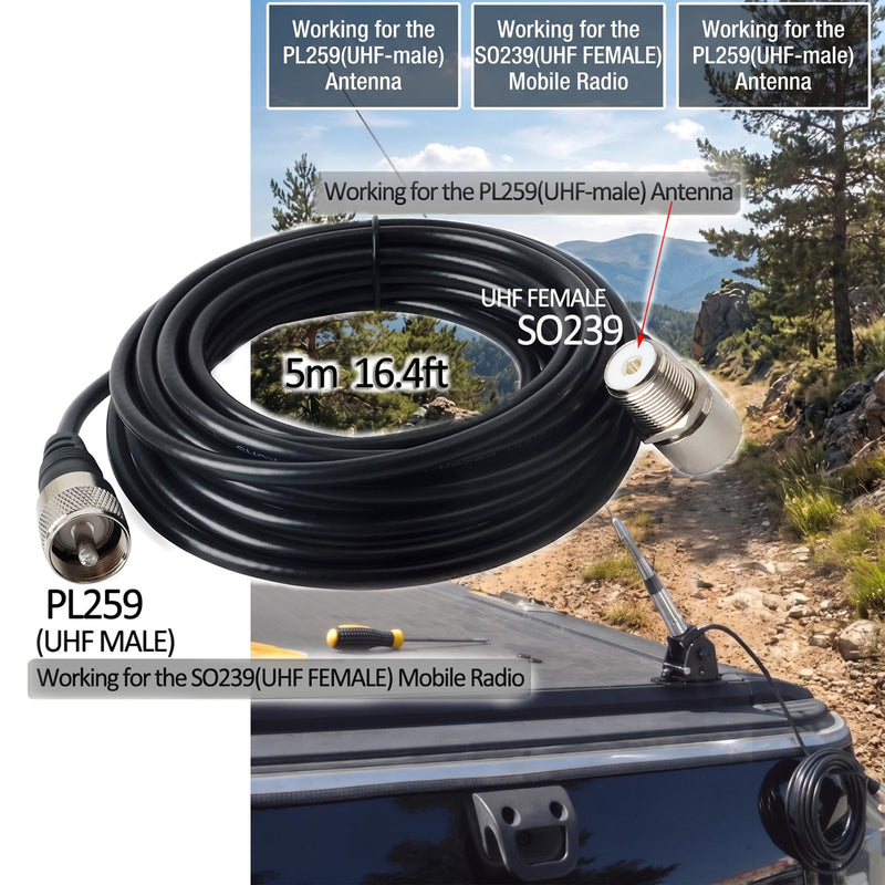 HYS 180° Rotation FoldAntenna Mount for Roof Racks, SO239 to PL-259 Cable | Rotatable bracket for easy garage clearance. Fits T-channel, platform, and bull bar roof racks. Includes 16.4ft coax cable.
