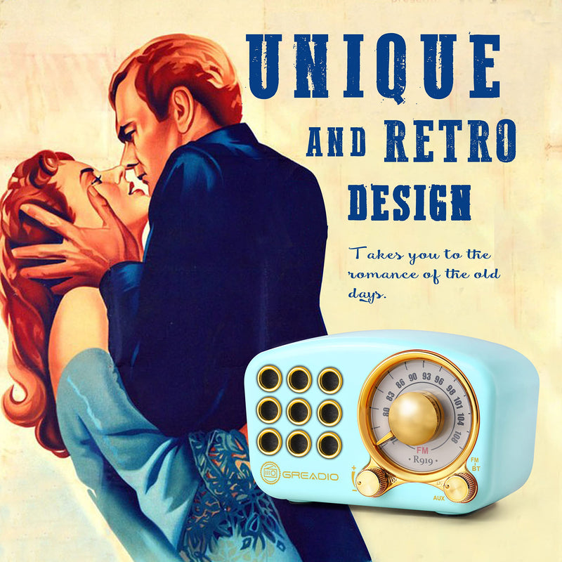 [AUSTRALIA] - Retro Bluetooth Speaker, Vintage Radio-Greadio FM Radio with Old Fashioned Classic Style, Strong Bass Enhancement, Loud Volume, Bluetooth 5.0 Wireless Connection, TF Card and MP3 Player (Blue) Blue 