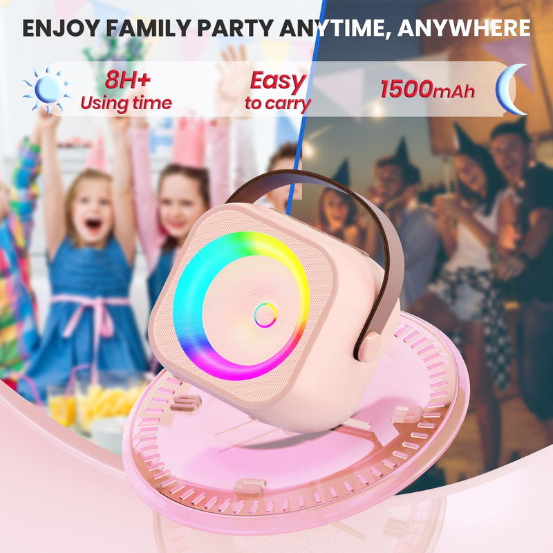 Karaoke Machine for Kids Adults, Mini Portable Bluetooth Karaoke Speaker with 2 Wireless Microphone and Lights, Birthday Gifts for Girls Ages 4, 5, 6, 7, 8, 9, 10, 12+ Family Home Party 2 Mics Pinkcolor