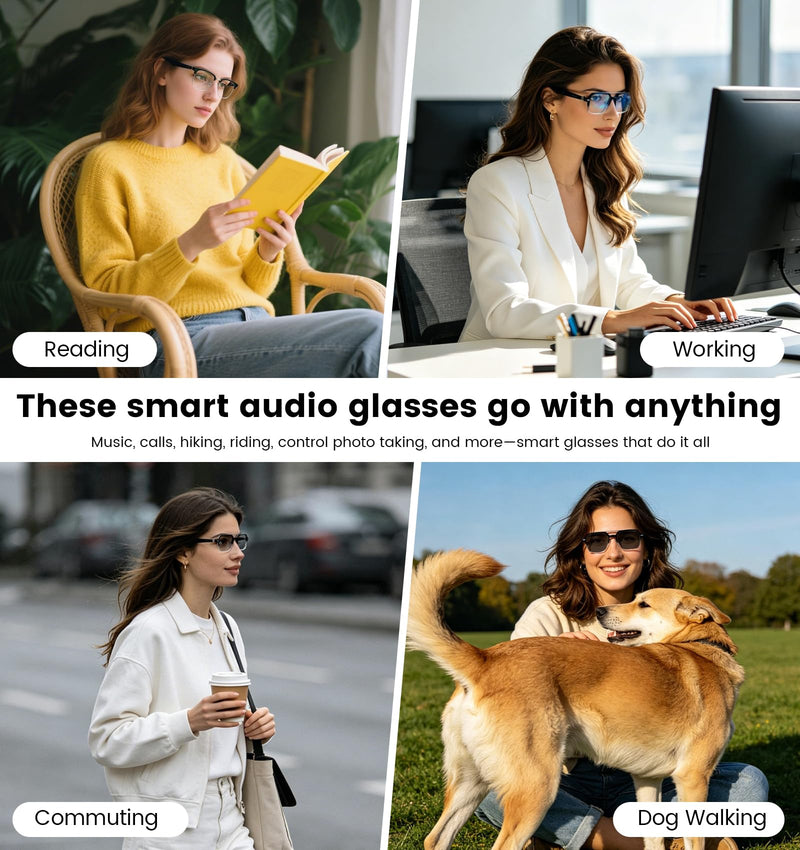 Smart Audio Bluetooth Glasses for Men & Women – Wear-Induction Auto On/Off, Photochromic + Blue Light Blocking Interchangeable Frames, AI Real-Time Translation Smart Sunglasses, Hands-Free Calls Photochromic Lenses+Anti-Bluelight Lenses