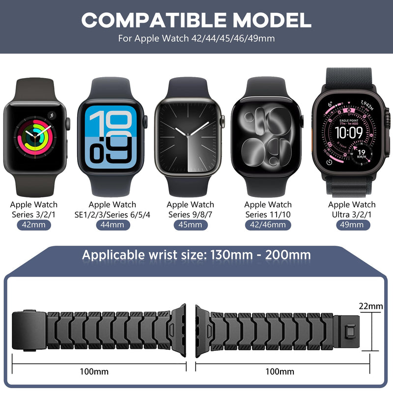 Titanium Watch Band Compatible with Apple Watch Ultra 3/2/1 (49mm) & Series 11/10 46mm 45mm 44mm 42mm SE 3/2/1 9 8 7 6 5 4, Lightweight Military-Grade Durable Metal Strap,Premium Color Match for Men Black&Black