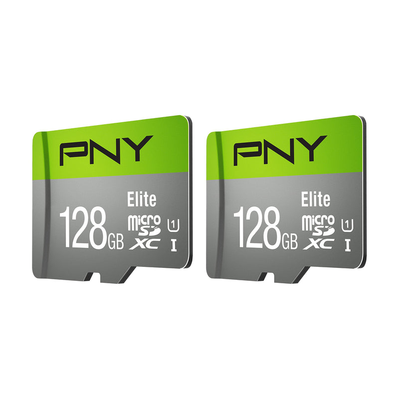 PNY 128GB Elite Class 10 U1 microSDXC Flash Memory Card 2-Pack - 100MB/s, Class 10, U1, Full HD, UHS-I, micro SD FLASH CARD - 2 PACK