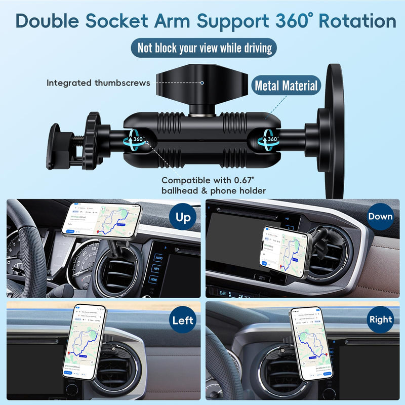 Car Vent Magnetic Phone Mount Compatible with Toyota Tacoma 2016-2023 3rd | Tundra 2014-2021 3rd Gen | 20x Strong Magnet | Full Metal Arm | 360° Adjustable | Anti-Scratch Base | All Smartphones Magnetic Mount