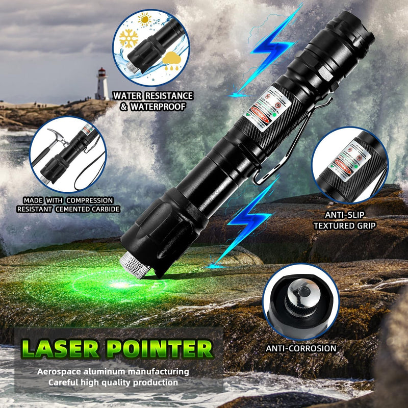 Cowjag Green Laser Pointer High Power Flashlight, Long Range Laser Flashlight, Rechargeable Flashlight, Single Push On/Off, with Carrying Case (Green Light)