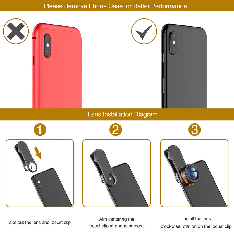 Upgraded 3 in 1 Phone Camera Lens kit-198° Fisheye Lens + Macro Lens + 120° Wide Angle Lens,Clip on Cell Phone Lens Kit Compatible with iPhone Samsung Android Smartphones