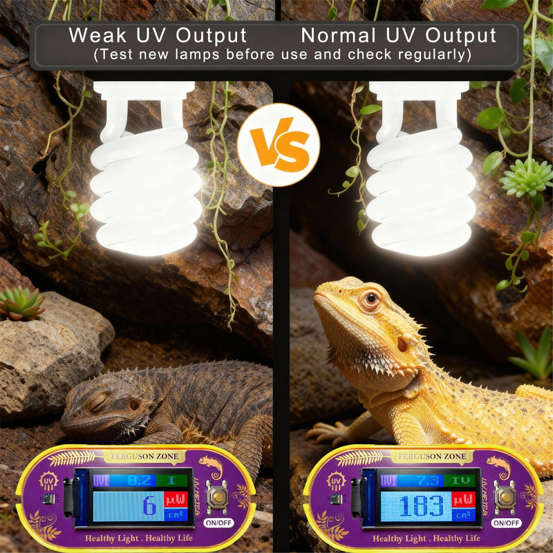 [AUSTRALIA] - Reptile UVB UVA Light Meter for Bearded Dragon Tank Accessories, Portable Light Meter & Radiation Detector for Reptiles, Test Light and Sunlight Wavelength Meter with CR2032 Battery Light Yellow 