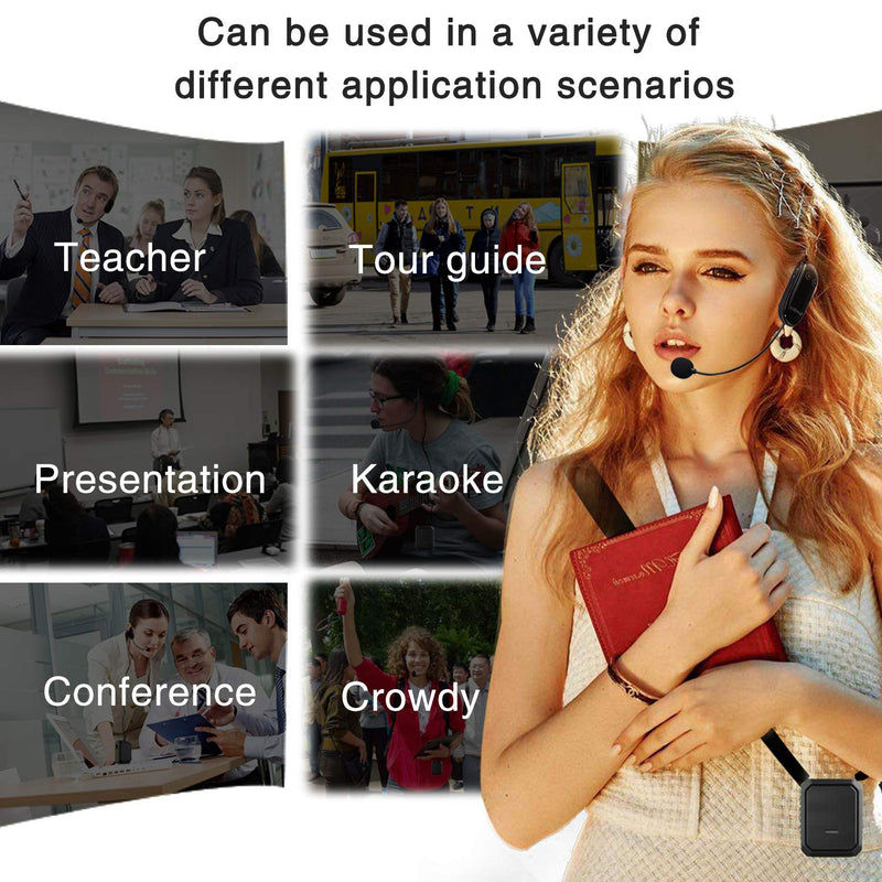 18W Wireless Bluetooth Waterproof Voice Amplifier Portable Headset Microphone with Speaker Small Personal Microphone for Teachers, Outdoors