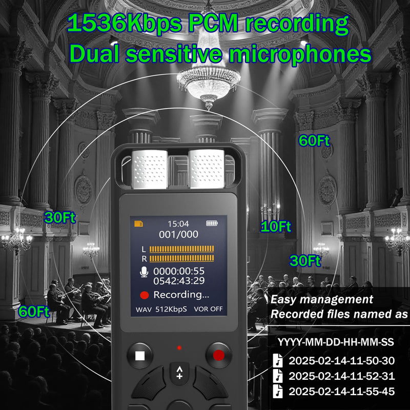 64GB Digital Voice Activated Recorder for Lectures&Meetings,Phone Connected via OTG,4640 Hours Audio Recorder with Tripod Stand,Recording Device with Playback,MP3 Player,Password,Variable Speed