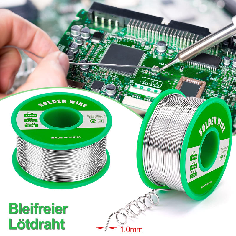 Gruiqrd Solder 1 mm, Solder Wire Electronics with Flux Sn99.3 Cu0.7, Solder Wire with Rosin Core for Electric Soldering and DIY (100 g) 1mm-100g