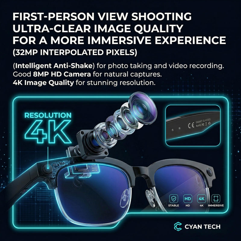 AI Smart Glasses with Camera 1080P POV Video Recording Photochromic | Real-time audio translation & open-ear Bluetooth music call