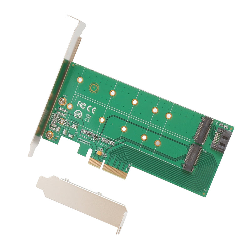 I/O Crest M2 SSD NVME M-Key to PCI-e 3.0 x4 Adapter Card and SATA B-Key M.2 to SATA Port convertor 22110 2280 2260 2242 2230 to with Low Profile Bracket - Dual M.2 PCIe Adapter M.2 M-Key & B-Key PCI-e