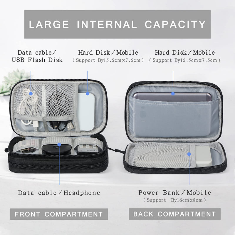Skycase Travel Cable Organizer,Electronics Accessories Cases, All-in-One Storage Bag,[Waterproof] Accessories Carry Bag for USB Data Cable,Earphone Wire,Power Bank, Phone,Black-1 Black Medium